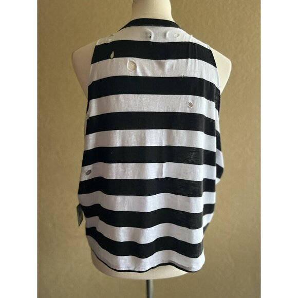 Volcom Stone Row Black Striped Cotton Distressed Don't Cowl me Tank Top S M - Picture 3 of 8